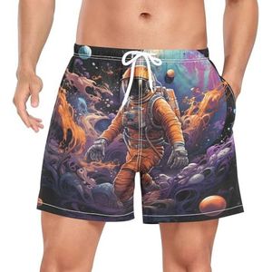 Niigeu Artistic Space Astronaut Planets Zwembroek voor heren, sneldrogend, met zakken, Leuke mode, XL