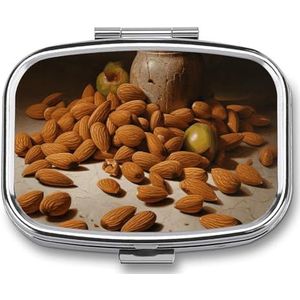 Amandelen en potten pillendoos voor vrouwen en mannen, pochet pillendoosje decoratieve doos geneeskunde vitamine metalen pillenorganisator draagbare pilhouder voor reizen uniek cadeau