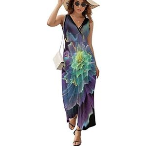 X-ray bloem dames lange jurk mouwloze maxi-jurk zonnejurk strand feestjurken avondjurken L