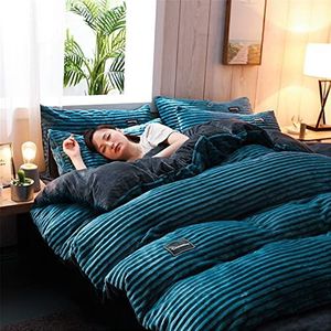 HULG Dekbedden sets, beddengoed tweepersoonsbed, dik flanellen winterdekbedovertrek, warm koraal fleece vier beddengoed set, dekbedovertrek + laken + kussensloop * 2 (groen, 150 x 200 cm (3 stuks))