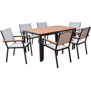 Home Deluxe Cantos SEDIA Tuinmeubel, tafel incl. 6 stoelen, ca. 150 x 90 x 74 cm, tafelblad houtlook, aluminium frame, tuinmeubelen, balkonset, tuintafel