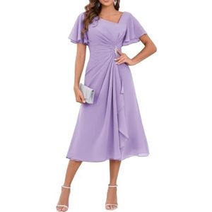 WSEYU Chiffon moeder van de bruid jurken asymmetrische thee lengte moeder van de bruidegom jurken voor bruiloft, Lavendel, 32