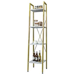 eSituro Boekenkast ladderrek 4 planken staand rek opslag keukenrek badkamerrek 34 x 35 x 148 cm goud + marmer SSTR0084