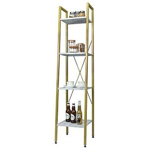 eSituro SSTR0084 Boekenkast, ladderrek, 4 planken, staand rek, opbergrek, keukenrek, badkamerrek, 34 x 35 x 148 cm, goud + marmer