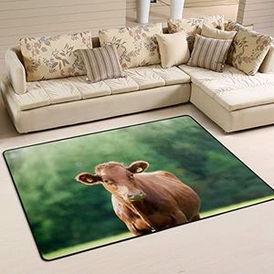 Gebied tapijten 100 x 150 cm, bruine boerderij koe vee vloer tapijt water absorberende gebied tapijten voor slaapkamer decoratie flanel mat tapijt, voor kinderkamer, keuken