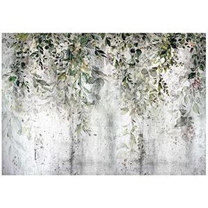 Muurschildering bladeren groen planten natuur beton vintage retro - incl. Behang - voor woonkamer slaapkamer hal modern vliesbehang vliesbehang motief behang kant en klaar (208x146 cm)
