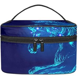 Fantasy Flying Unicorn met blauwe lichten make-up organizer tas, reismake-up tas organizer case draagbare cosmetische tas voor vrouwen en meisjes toiletartikelen, Meerkleurig, 22.5x15x13.8cm/8.9x5.9x5.4in