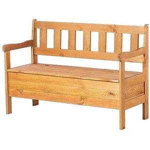 KADAX Tuinbank, 120 x 47 x 81,5 cm, bankkist van houtvezelplaat, zitbank met opbergruimte en rugleuning, weerbestendige houten bank voor tuin, balkon (120 cm, bruin)