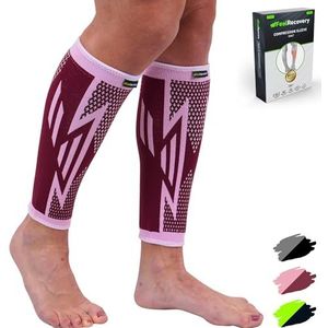 2 Kuitbandage voor Damen & Heren - Sport Compressie Kuit Sleeves voor Vermoeide Onderbenen, Achillespees, Blessures & Krampen - Compressie Sokken voor Hardlopen - Ademend & Anti-slip (Bordeaux, L)