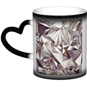 XDVPALNE Glitter abstract diamant kristal patroon bedrukt, keramische mok warmtegevoelige kleur veranderende mok in de lucht koffiemokken keramische beker 330 ml