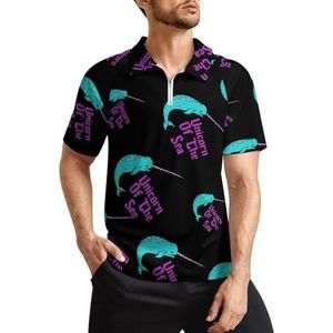 Eenhoorn van de zee Narwhal heren golfpoloshirts klassieke pasvorm T-shirt met korte mouwen bedrukt casual sportkleding top L
