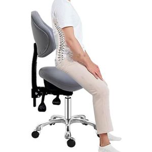 JAVPTAV Hydraulische gaslift zadelstoel met kantelsteun, ergonomische rolkruk Comfort Salonstoel, Heavy Duty zadelkruk voor tandheelkundige schoonheidsmassage (lichtgrijs)