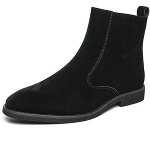 Mens Chelsea Boots Suede Casual Ankle Boots Dress Boots Elastic Slip On Boots For Men (Color : Black, Size : EU 38)