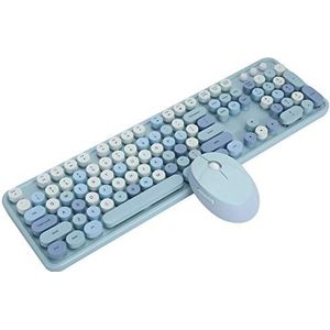 Draadloos toetsenbord en muiscombinatie, 2.4G gekleurd retro-toetsenbord met ronde toetsen, 104-toetsen / 1600 DPI retro-toetsenbordmuisset voor XP/Win 10