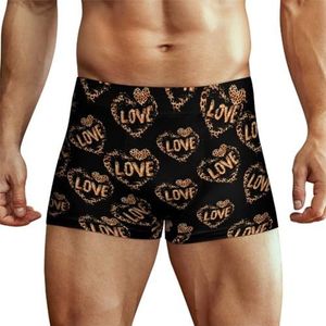 Happy Valentines Day Leopard Love Boxershorts voor heren, hoge tailleband, zacht ondergoed, stretch trunks panty