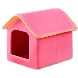 Pet House Opvouwbaar bed met zacht kussen Winter Indoor Hondenhok Luipaard Puppy Sofa Kennel for kleine middelgrote honden (Color : Pink, Size : 50x42x 50cm)