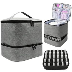 Dubbellaagse Nagellak Organizer Met Handvat - Grote Capaciteit Waterdichte Make-up Tas Met Rits Voor Vrouwen Reisbenodigdheden