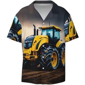 YJxoZH Bedrijf Boerderij Tractor Print Heren Jurk Shirts Casual Button Down Korte Mouw Zomer Strand Shirt Vakantie Shirts, Zwart, XXL