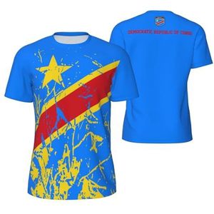 Sport T-Shirt Vintage Democratische Republiek Congo Vlag Grain Tees 3D Gedrukt voor Fitness Running Voetbal, Meerkleurig, M