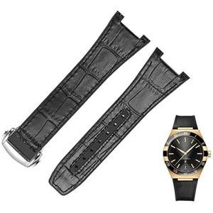 dayeer Voor Omega Constellation Double Eagle Series Horlogeband Manhattan Notch Rubber Koeienhuid Mannelijke Observatorium horlogeband (Color : Black-silver, Size : 25-14mm)