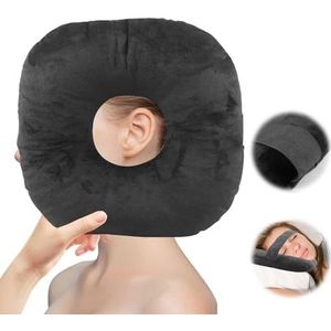 WIYETY Piercing kussen met gat: donutkussen voor oor tegen oorpijn, slaapring voor zijslapers, oorkussens, piercingkussen voor pijnverlichting in het oor - zwart