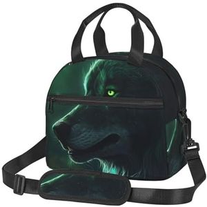 Lunch Bag Lunch Box Voor Mannen Vrouwen Groene Wolf Geïsoleerde Lunch Tote Tas Met Verstelbare Schouderriem Herbruikbare Lekvrije Koeler Lunch Container Voor Kantoor Picknick Reizen