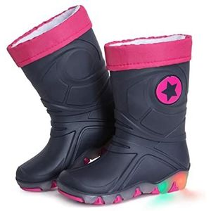 Regenlaarzen - Blauw/Fuchsia - Met Uitneembare Warme Voering - LED-Lichteffect - Reflecterende Details van 3M Scotchlite