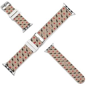 Boston Terrier met harten siliconen horlogebanden zachte horlogebandjes sport horloge polsbanden horlogeband voor mannen vrouwen 38 mm/40 mm