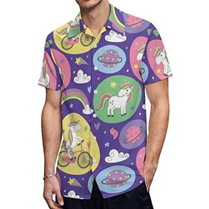 Magisch patroon met eenhoorn Hawaiiaanse shirts voor heren, korte mouwen, casual overhemd met knopen, vakantie, strandshirts, 4XL