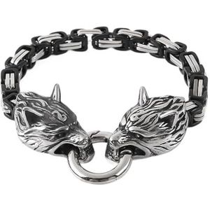 Viking Wolf Head Byzantijnse Ketting Armband Voor Mannen - Roestvrij Staal 6MM Chunky King Link Chain Armband - Noorse Mythologie Odin Wolf Amulet Vintage Gotische Sieraden (Color : Silver_19CM)