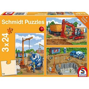 Schmidt - SCH-56200 - Op de bouwplaats, 3 x 24 stukjes Puzzel - vanaf 3 jaar - voertuigen puzzel