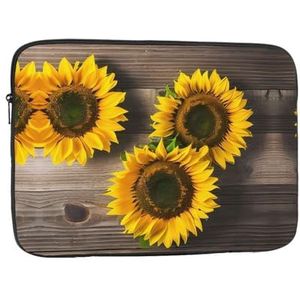 Tijgerstrepen oranje patroon duurzame laptoptas-multifunctionele ultradunne draagbare laptoptas voor zaken en reizen, Drie zonnebloemen op hout2, 15 inch