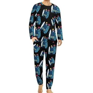 Schattige surfer beer heren pyjama set lounge wear lange mouwen top en onderkant 2-delige nachtkleding