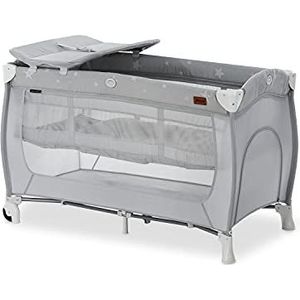 Hauck Sleep N Play Center, inklapbaar campingbedje vanaf 15 kg, bodemverhoger, verschoonblad, wielen, zijopening, 120 x 60 cm - stars grijs