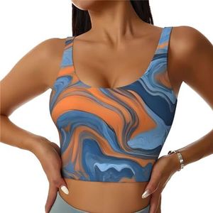 Geelblauwe kunst - Crop tops voor dames sportbeha U-rug verwijderbare gewatteerde crop workout tanktop met ingebouwde bh's, slanke pasvorm mouwloze atletische vesten, Geel Blauw Art2, S
