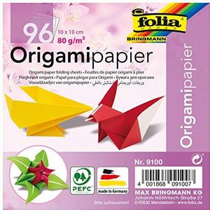 folia 9100 - vouwbladen origami 10 x 10 cm, 80 g/m², 96 vellen, gesorteerd in 12 verschillende kleuren - ideaal voor het vouwen van papier en voor andere creatieve knutselwerken
