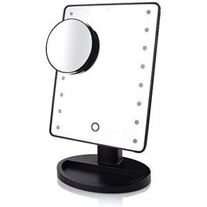 Dkee make-upspiegel Nieuwe Desktop Multi-functie Opslag Vanity Mirror Fill Light Rotating Mirror Touch Sensor dimmende binnenspiegel 10 keer make-up spiegel Black