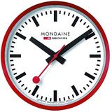 Mondaine - Wandklok 25cm - stationsklok van aluminium met rode secondewijzer stofbestendig - Meerdere varianten - Gemaakt in Zwitserland, rood, Minimalistisch