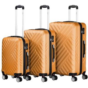 Zelsius Koffer set 3 stuks | ABS hardshell koffer met cijferslot, dubbele wielen en binnenscheidingswand | handbagagekoffer, 3-delig, trolley, koffer groot, bagageset, oranje