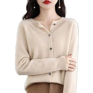 kasjmier vesten voor dames, kasjmier vest, kasjmier trui dames, V-hals gebreide knop voorkant casual trendy tops (Beige,XXL)