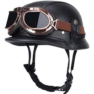 Motorhelm, met bril Retro open-face helm verstelbare snelsluiting D,XXXL=63-65CM(I,XXL=6162CM)