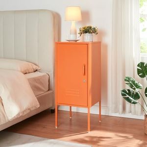 [en.casa] Nachtkastje Hausjärvi stalen ladekast met afsluitbare deur en ventilatiesleuven oranje