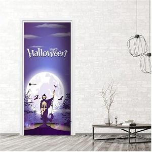 Deurstickers Happy Halloween Deursticker Pompoen Heks Behang Horror Ghost Clown Muurschildering PVC Zelfklevende Kinderjongens (Kleur : N, Grootte : 77x200cm)