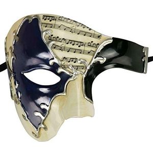 Vintage Design Half Face mannen Phantom Of The Opera Venetiaanse Carnaval Maskerade Masker (Beige&Blauw+Zwart 2)