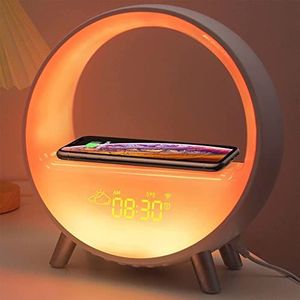 Inga Smart Wake-up Light - Zonlichtwekker, wekker met zonsopgangsimulatie, zonsonderganglamp, draadloze en bekabelde USB-C-oplader met Bluetooth-luidspreker