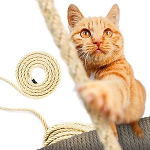 DQ-PP Sisal touw, 50 m, 8 mm dik, natuurlijk sisal touw voor krabpaal, kattenboom, krabtouw voor doe-het-zelf katten, reserveonderdelen
