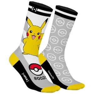 Capslab Pokèmon Sokken Pikachu – Grijs – Officieel gelicentieerde anime sokken voor mannen en vrouwen – Comfortabele katoenen sokken in Pikachu & Pokèball design – - 39-42