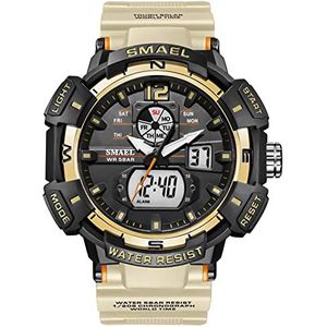 Mens Outdoor Sport Watch, Slank Minimalistische Quartz Analoge Waterdichte Chronograaf, LED-achtergrondverlichting Elektronische digitale Militaire Polshorloges,Khaki