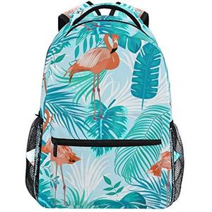 Jeansame Rugzak School Tas Laptop Reistassen voor Kids Jongens Meisjes Vrouwen Mannen Flamingo Vogel Tropische Palm Bladeren Bloemen Bloemen