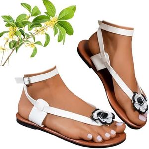 Xytraiihw Nieuwe zomersandalen 2025, grote maten sandalen met bloemenprint platte strandschoenen met clipneus elegante casual glitterpantoffels voor een strandbruiloft galafeest,Wit,36 EU